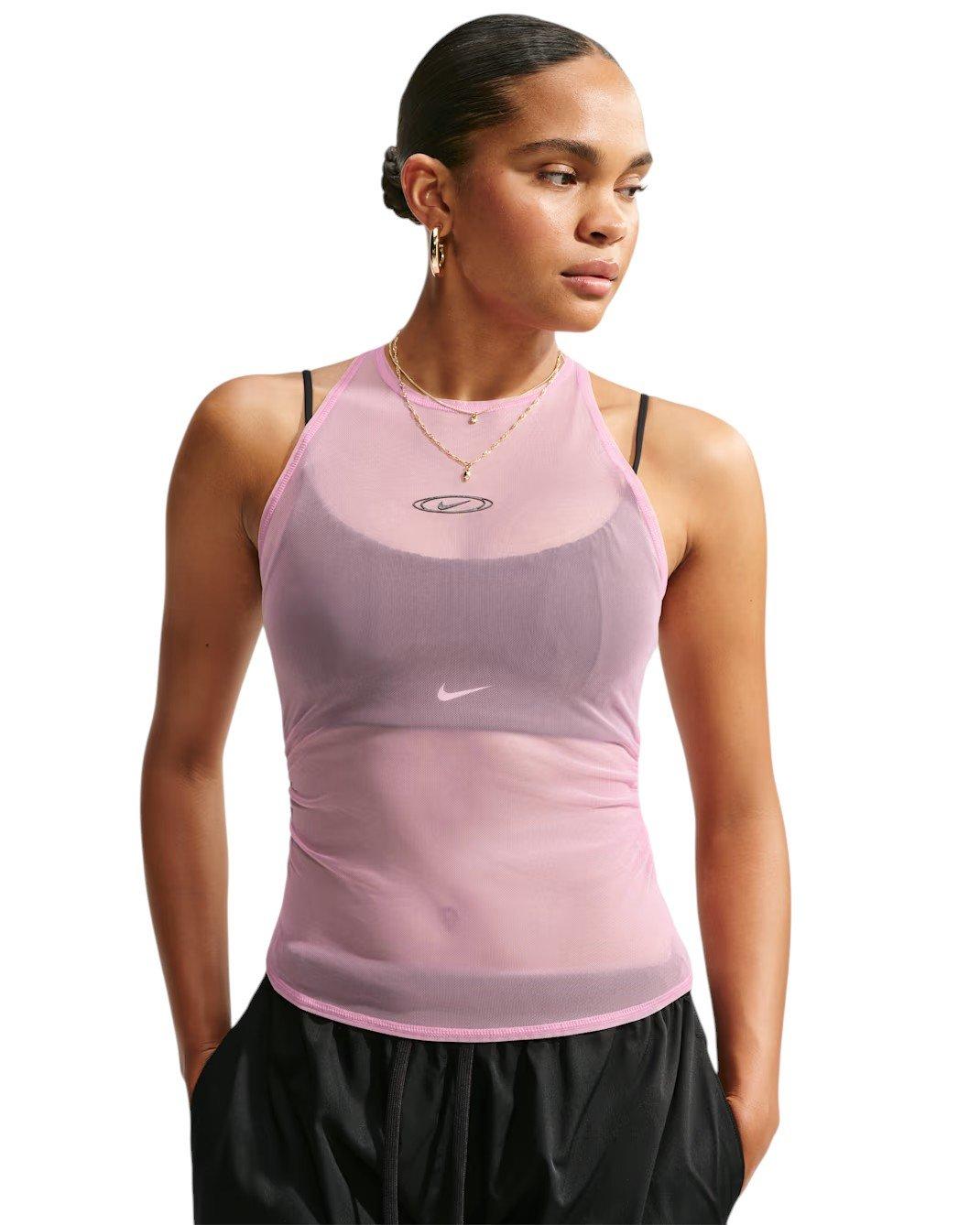Nike Women's Sportswear Tight Sheer Racerback Tank Top - Pink/Black - PINK/BLACK